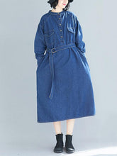 Blue Loose Belt Jean Midi Dress